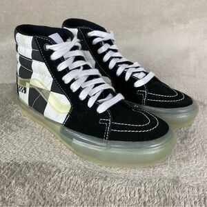 Vans Sk8-Hi Glow Dark Shoes Mens Size 6 Black Checkerboard High Top Sneakers NEW